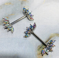 14G Sparkling Marquise Crystals Ends Nipple Barbells. Nipple Rings. Nipple Piercings. Nipple Jewelry.