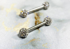 14G Silver Clear Stones Dome Nipple Barbells. Nipple Piercings. Nipple Rings. Nipple Jewelry