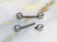 Implant Grade Titanium Internally Threaded Bezel Set Clear Stones Nipple Barbells. Nipple Piercing. Nipple Jewelry. Nipple Rings