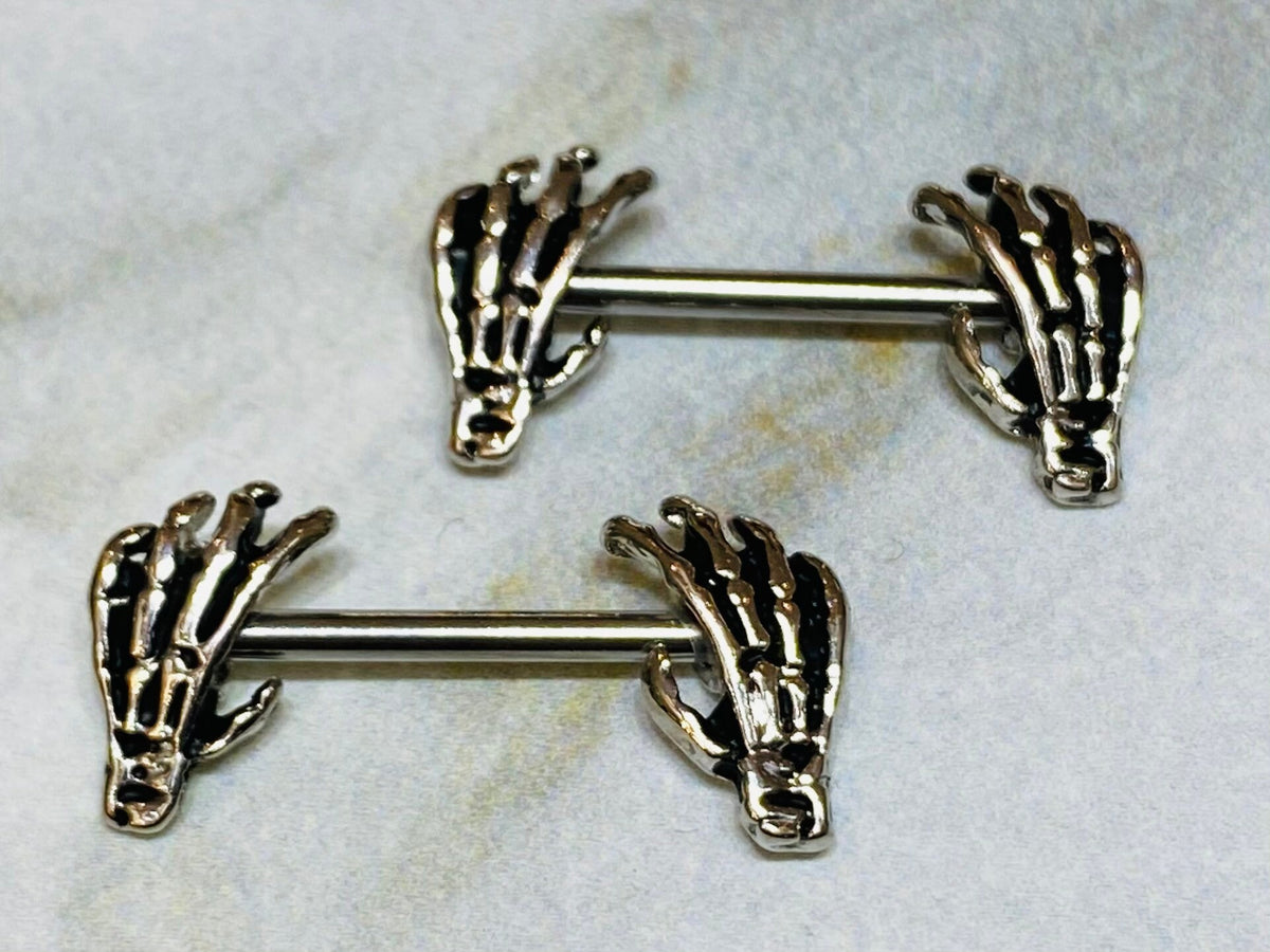 14G Skull Hands Nipple Barbells. Nipple Piercings. Nipple Rings. Nipple Jewelry