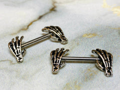 14G Skull Hands Nipple Barbells. Nipple Piercings. Nipple Rings. Nipple Jewelry