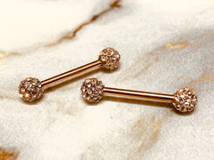 14G Rose Gold Clear Cluster Stones Full Dome Nipple Barbells. Nipple Piercings. Nipple Rings. Nipple Jewelry