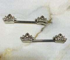 14G Sparkling Tiara Crown Nipple Barbells. Nipple Piercings. Nipple Rings. Nipple Jewelry.