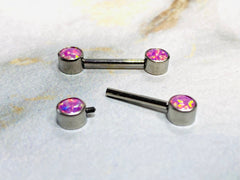 14G Implant Grade Titanium Internally Threaded Pink Opal Nipple Barbells. Nipple Rings. Nipple Piercings. Nipple Jewelry.