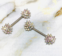 14G Crystals Paved Hearts Nipple Barbells. Nipple Piercing. Nipple Jewelry. Nipple Rings