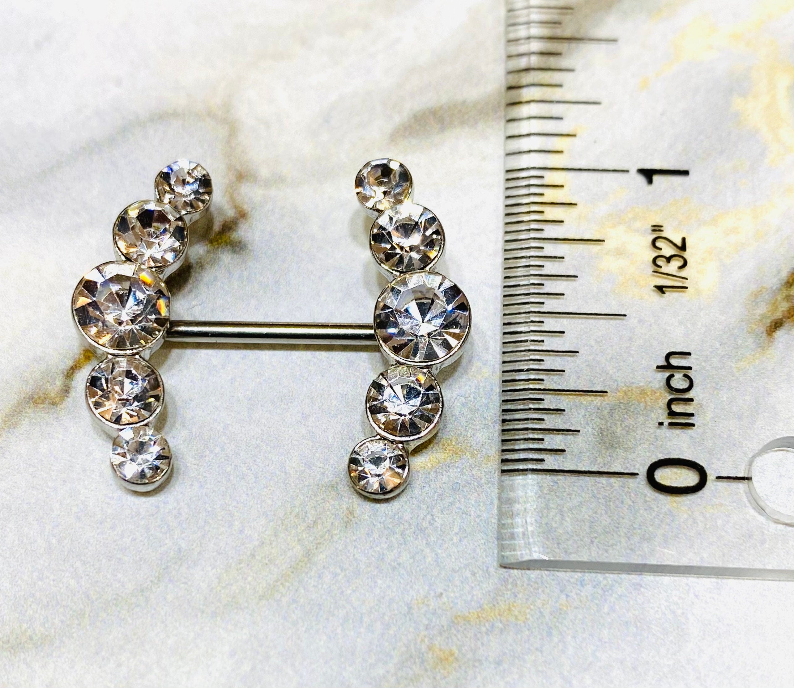 14G Sparkling Clear Round Crystal Ends Nipple Barbells. Nipple Piercings. Nipple Rings. Nipple Jewelry