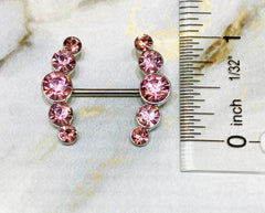 14G Sparkling Pink Round Crystal Ends Nipple Barbells. Nipple Piercings. Nipple Rings. Nipple Jewelry