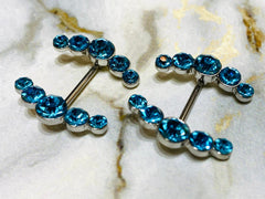 14G Sparkling Blue Round Crystal Ends Nipple Barbells. Nipple Piercings. Nipple Rings. Nipple Jewelry