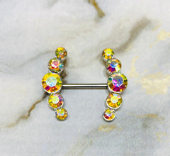 14G Sparkling Rainbow Round Crystal Ends Nipple Barbells. Nipple Piercings. Nipple Rings. Nipple Jewelry