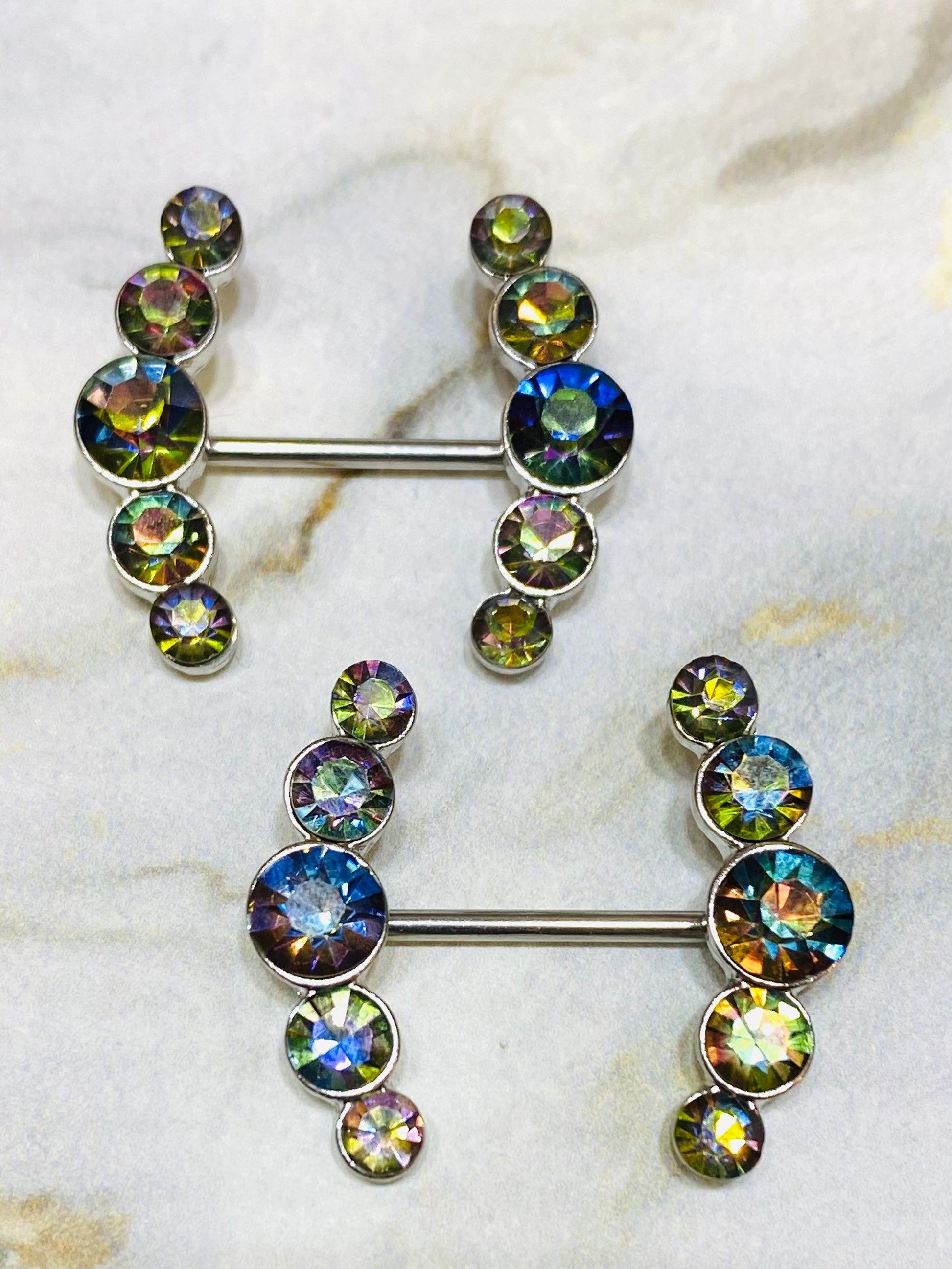 14G Sparkling Green Round Crystal Ends Nipple Barbells. Nipple Piercings. Nipple Rings. Nipple Jewelry