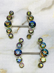 14G Sparkling Green Round Crystal Ends Nipple Barbells. Nipple Piercings. Nipple Rings. Nipple Jewelry