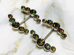 14G Sparkling Green Round Crystal Ends Nipple Barbells. Nipple Piercings. Nipple Rings. Nipple Jewelry