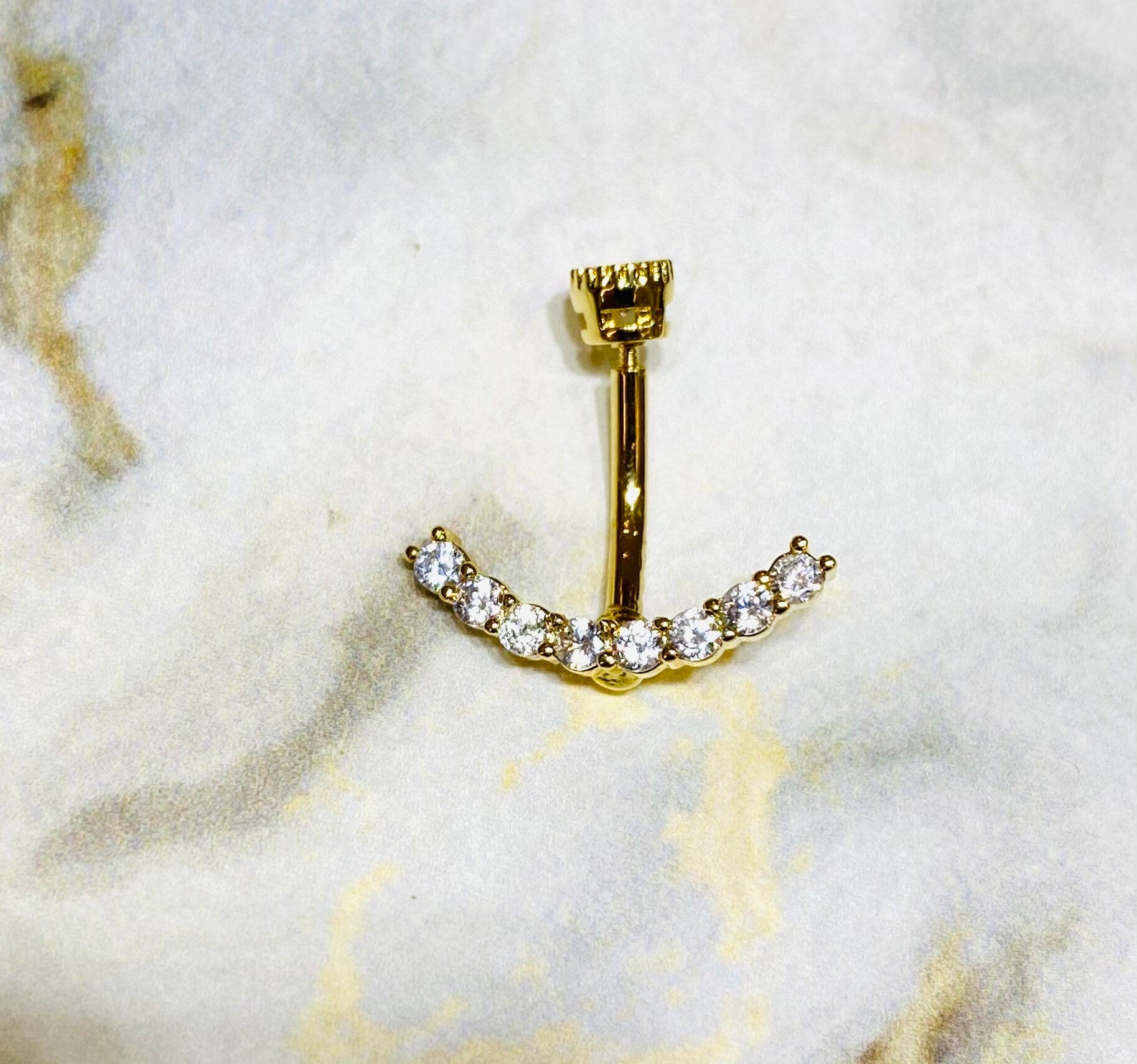 14G Gold Sparkling Crystal Curved Line with Internally Threaded Top Belly Button Ring. Belly rings. Belly Piercing. Navel Piercing.