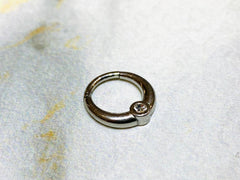 16G Silver Clear Center Stone Hinged Clicker Hoop for Septum, Cartlilage, Tragus & More..