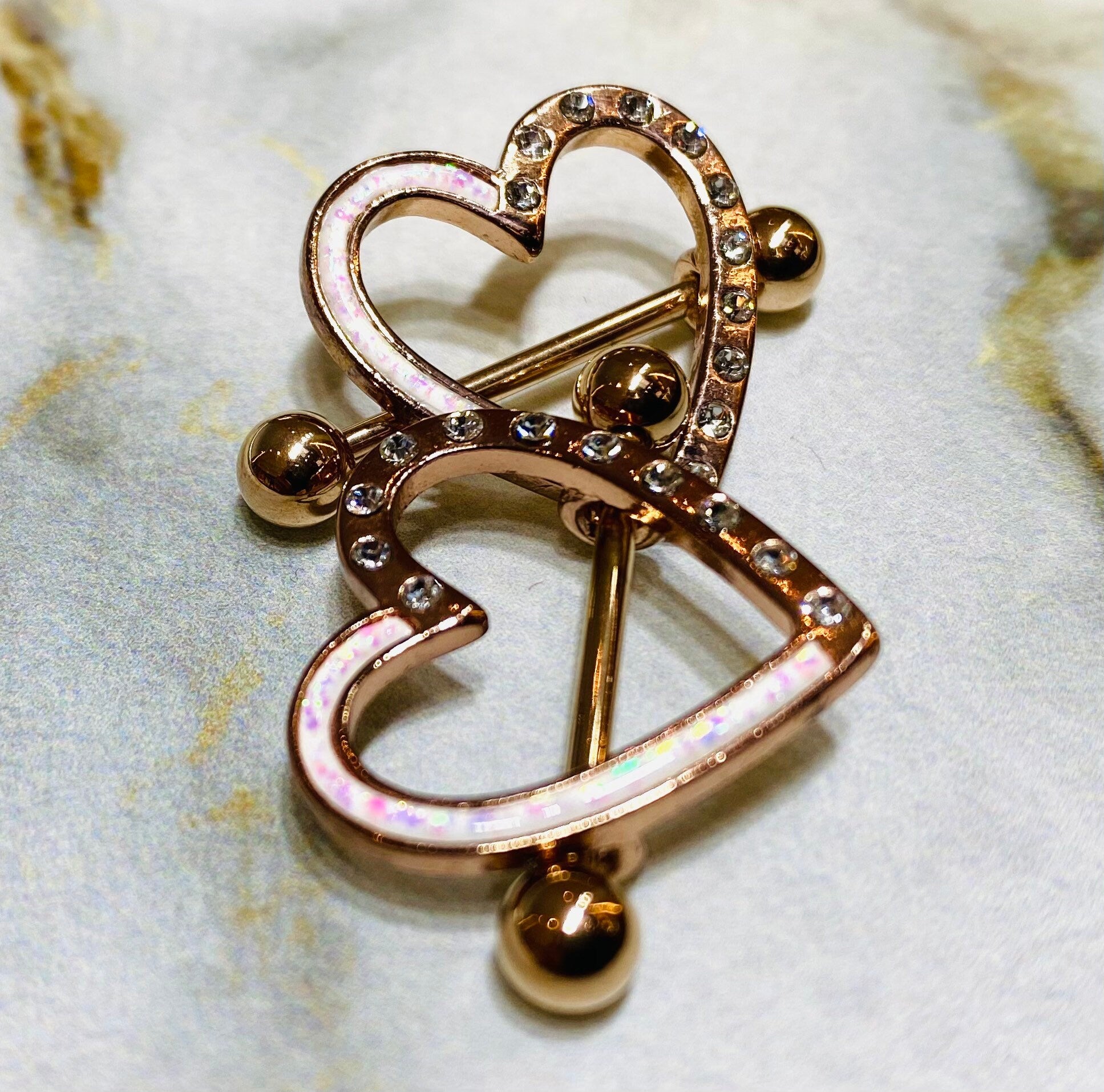 14G Rose Gold Illuminating Heart Nipple Shield. Nipple Piercings. Nipple Rings. Nipple Shields. Nipple Jewelry