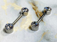 Implant Grade Titanium Internally Threaded Bezel Set Clear Stones Nipple Barbells. Nipple Piercing. Nipple Jewelry. Nipple Rings