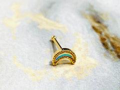 20G Dainty Gold Illuminating Moon Shape Nose Stud with Ball. 7mm. Nose Piercing. Nose Ring. Nose Jewelry. Nose Studs