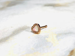 20G Dainty Rose Gold White Opal Glitter Heart Nose Stud with Ball. 7mm Length. Nose Piercing. Nose Ring. Nose Jewelry. Nose Studs