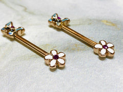 Pair of 14G Rose Gold Spring Flower and Butterfly Nipple Barbells. Nipple Rings. Nipple Jewelry. Nipple Piercing