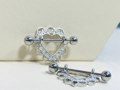 14G Filigree Heart Nipple Barbells. Nipple Piercings. Nipple Rings. Nipple Jewlery