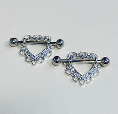 14G Filigree Heart Nipple Barbells. Nipple Piercings. Nipple Rings. Nipple Jewlery