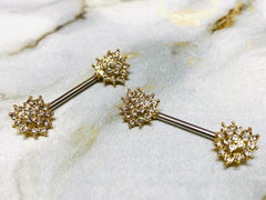 14G Gold Crystal Heart Shape Ends Nipple Barbells. Nipple Piercing. Nipple Jewelry. Nipple Rings