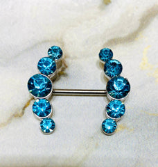 14G Sparkling Blue Round Crystal Ends Nipple Barbells. Nipple Piercings. Nipple Rings. Nipple Jewelry