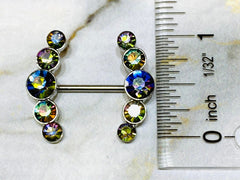 14G Sparkling Green Round Crystal Ends Nipple Barbells. Nipple Piercings. Nipple Rings. Nipple Jewelry