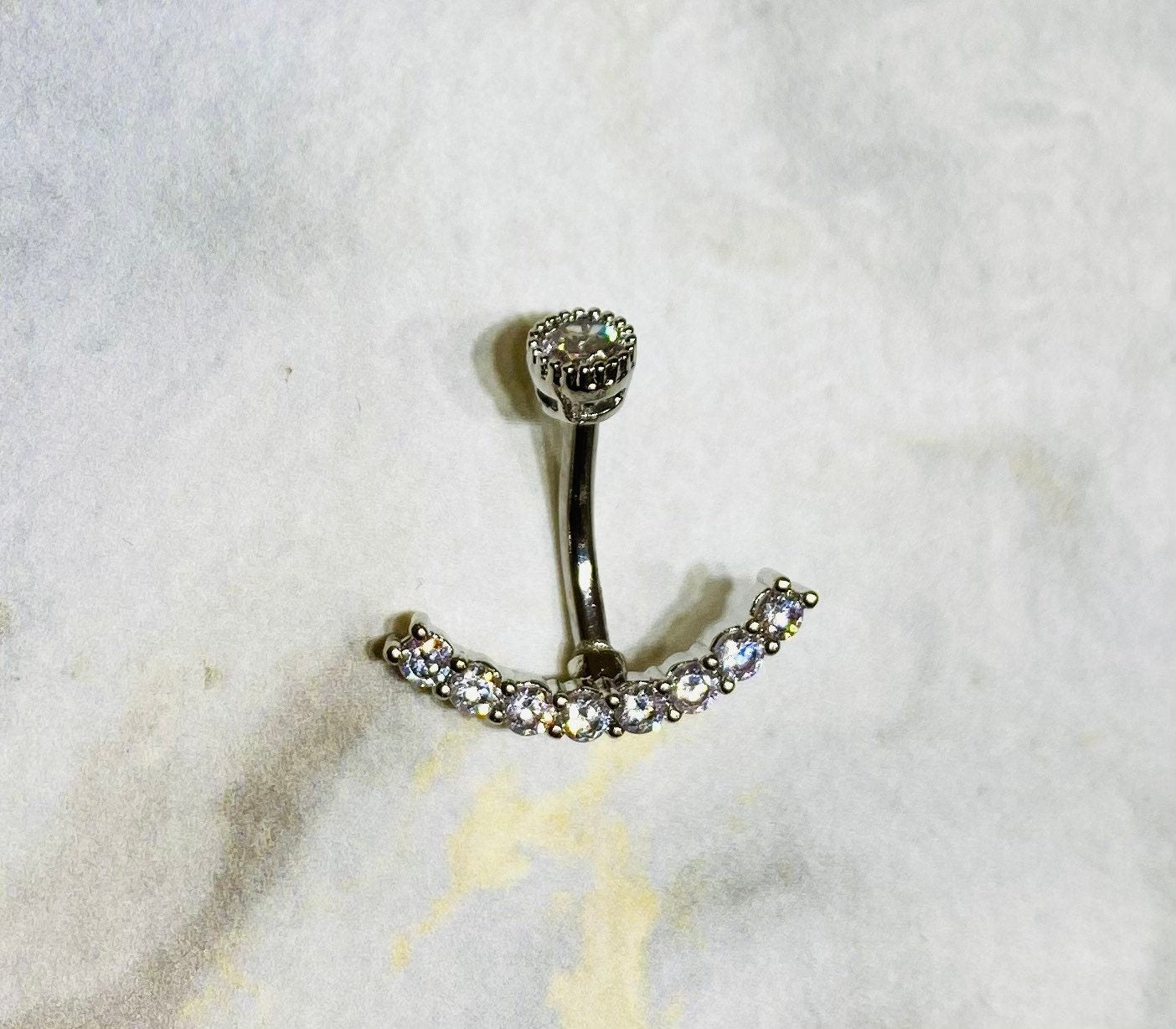 14G Silver Sparkling Crystal Curved Line with Internally Threaded Top Belly Button Ring. Belly rings. Belly Piercing. Navel Piercing.