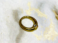 16G Gold Clear Center Stone Hinged Clicker Hoop for Septum, Cartlilage, Tragus & More..