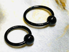 16G Black Hinged Hoop Clicker with Undetachable Ball Center for Nose, Septum, Cartilage, Tragus Piercing and More. 8MM & 10MM.