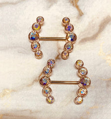 14G Rose Gold Sparkling Round Crystal Ends Nipple Barbells. Nipple Piercings. Nipple Rings. Nipple Jewelry