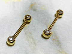 Pair of 10K Solid Gold with Clear Stones Nipple Barbells. Nipple Jewelry. Nipple Rings. Nipple Piercings.