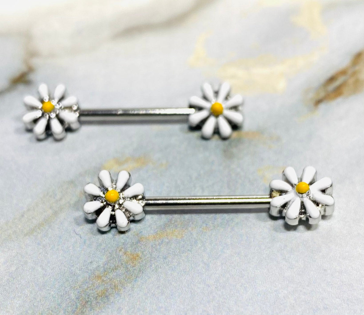 Pair of 14G Spring Flower Nipple Barbell. Nipple Piercing. Nipple Jewelry. Nipple Rings. Nipple Barbells.