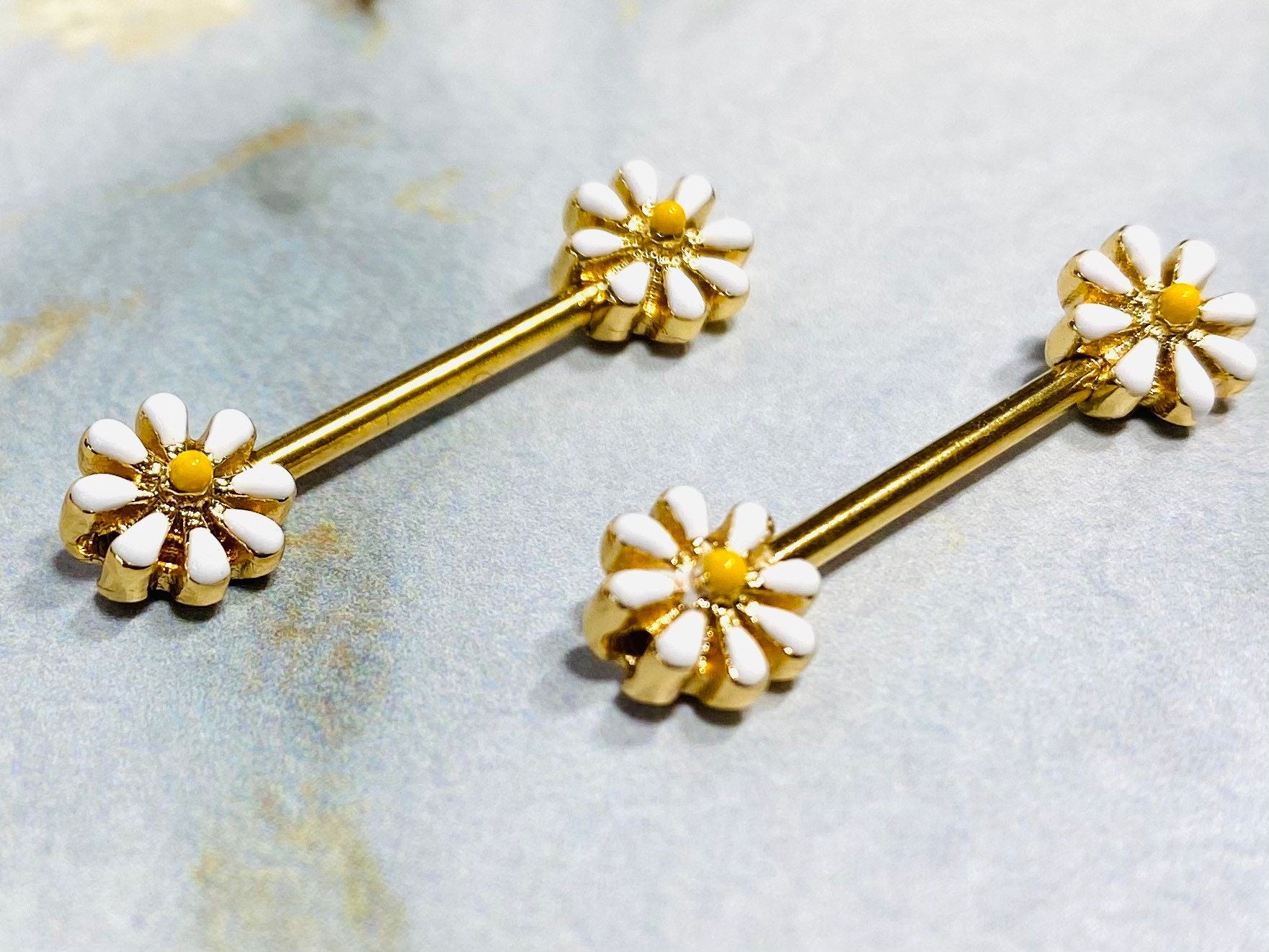 14G Spring Blossom Flower Nipple Barbell. Nipple Piercing. Nipple Jewelry. Nipple Rings.