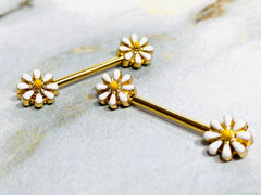 14G Spring Blossom Flower Nipple Barbell. Nipple Piercing. Nipple Jewelry. Nipple Rings.