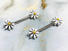 Pair of 14G Spring Flower Nipple Barbell. Nipple Piercing. Nipple Jewelry. Nipple Rings. Nipple Barbells.