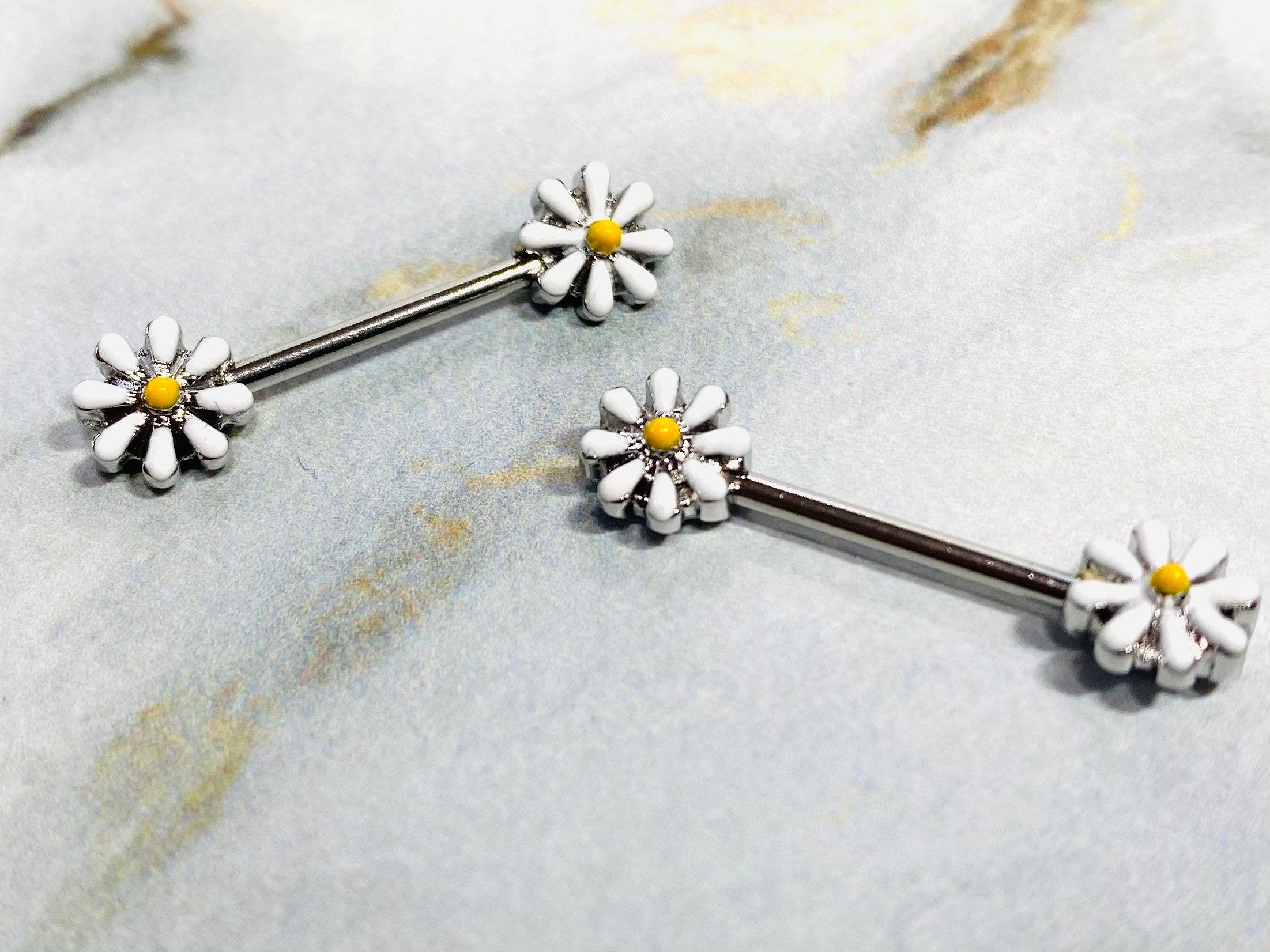 Pair of 14G Spring Flower Nipple Barbell. Nipple Piercing. Nipple Jewelry. Nipple Rings. Nipple Barbells.