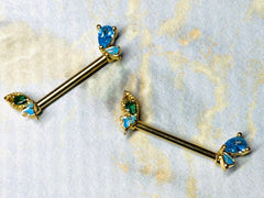 Pair of 14G Gold Butterfly Nipple Barbells. Nipple Piercing. Nipple Rings. Nipple Jewelry.