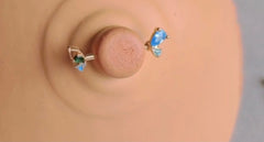 Pair of 14G Gold Butterfly Nipple Barbells. Nipple Piercing. Nipple Rings. Nipple Jewelry.