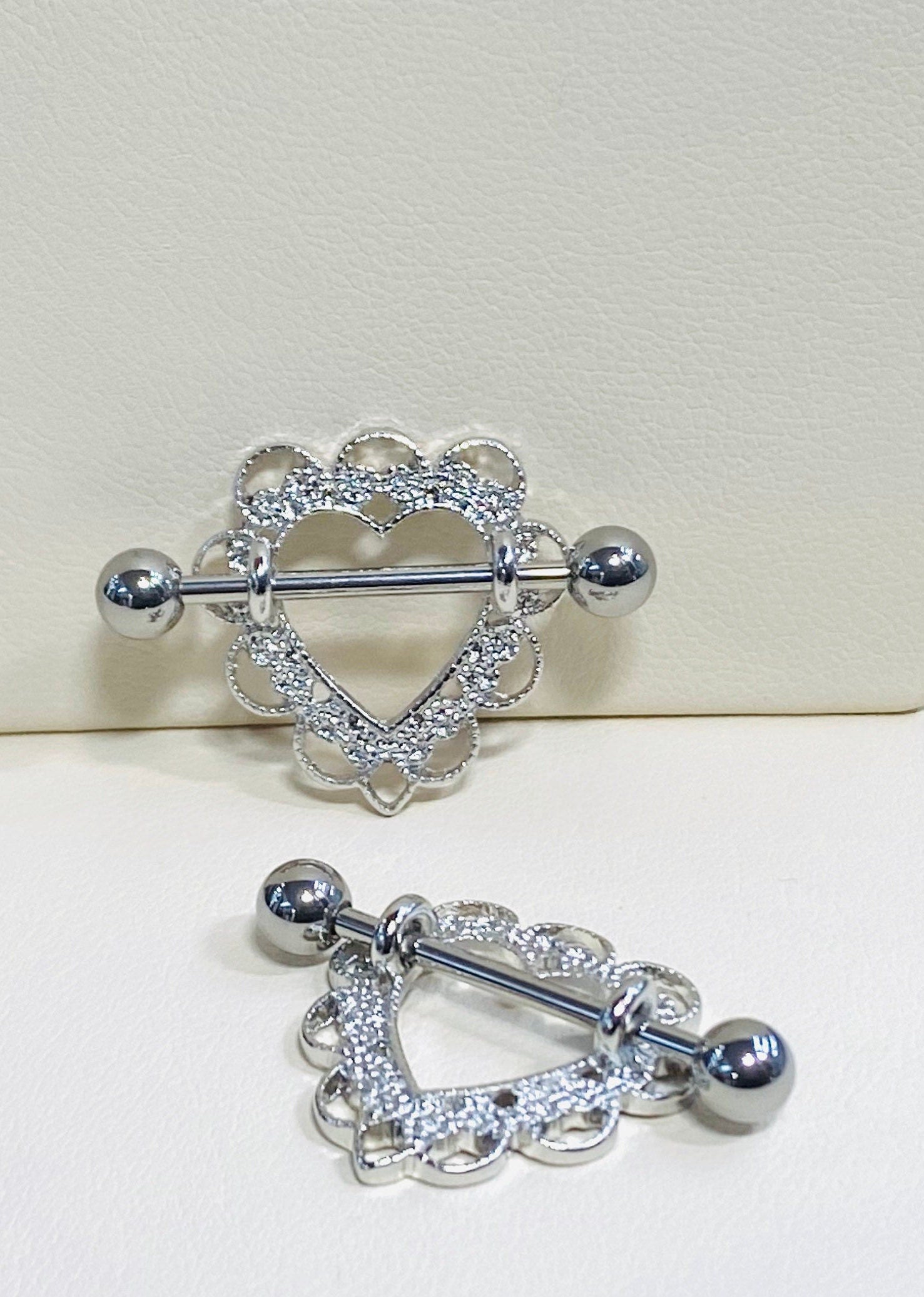 14G Filigree Heart Nipple Barbells. Nipple Piercings. Nipple Rings. Nipple Jewlery