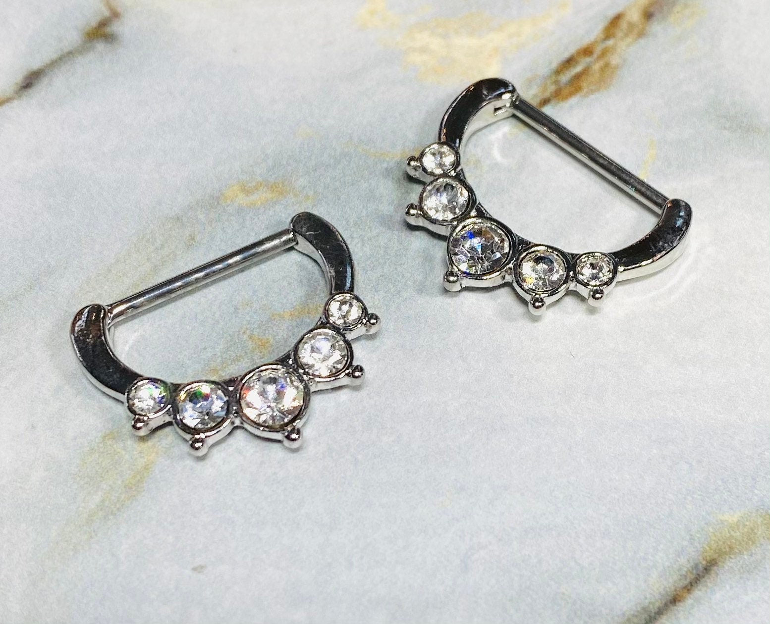 Set of 14G Silver Sparkling Multi Size Gem Nipple Clickers. Nipple Piercings. Nipple Rings. Nipple Jewelry