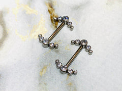 Pair of Implant Grade Titanium Internally Threaded Clear Sparkling Stones Nipple Barbells. Nipple Piercing. Nipple Jewelry.