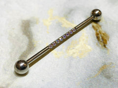 14G Silver Industrial Barbell with Sparkling Multicolor Stones. 38mm Length. Industrial Piercing. Industrial Bar. Ear Piercing. Body Jewelry