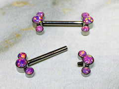 Pair of 14G Implant Grade Titanium Internally Threaded Pink Opal Nipple Barbells. Nipple Piercing. Nipple Jewelry. Nipple Barbells