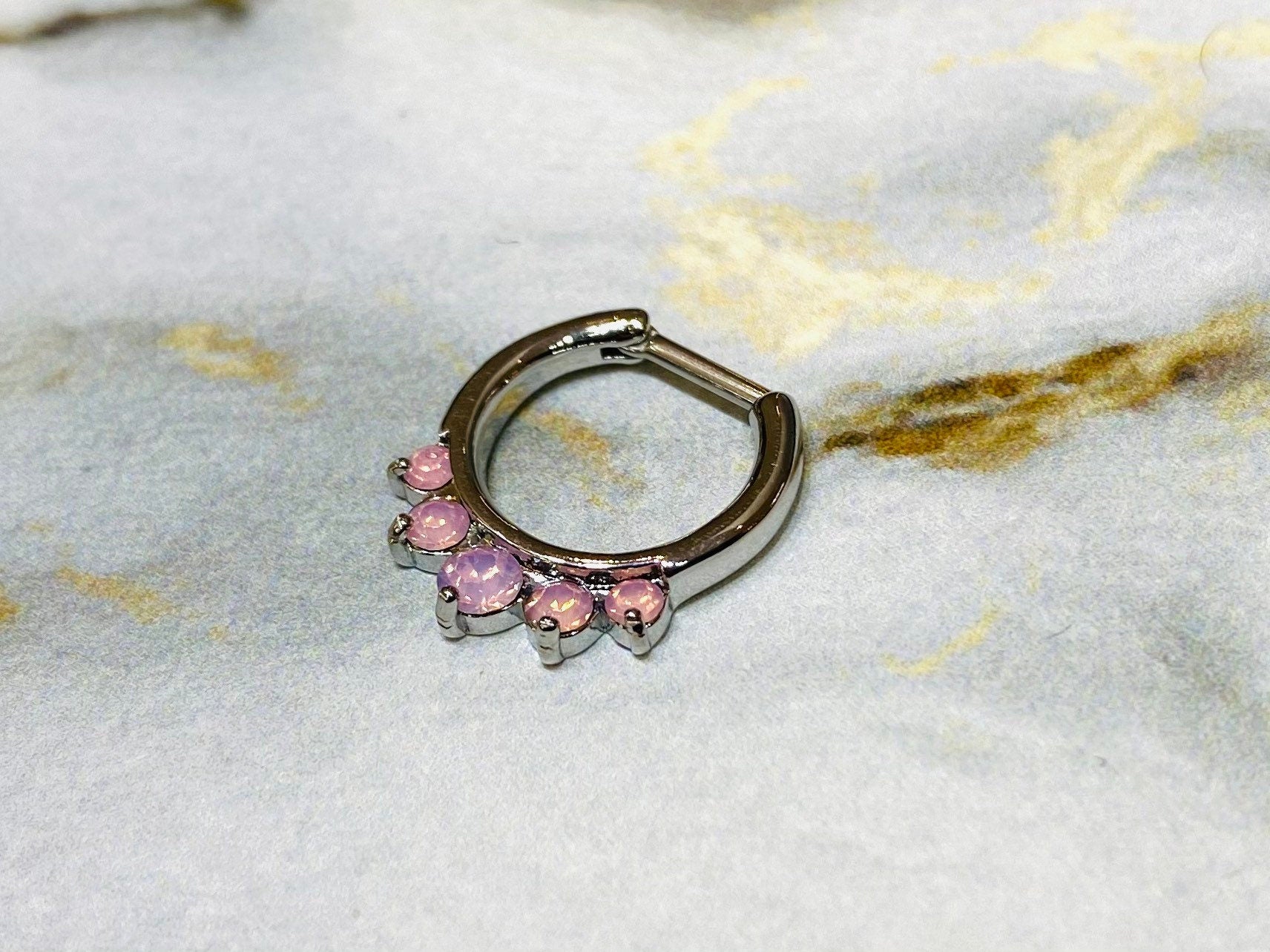 16G Pink Opal Septum Clicker Ring. Septum Piercing. Septum Jewelry. Septum Piercing.