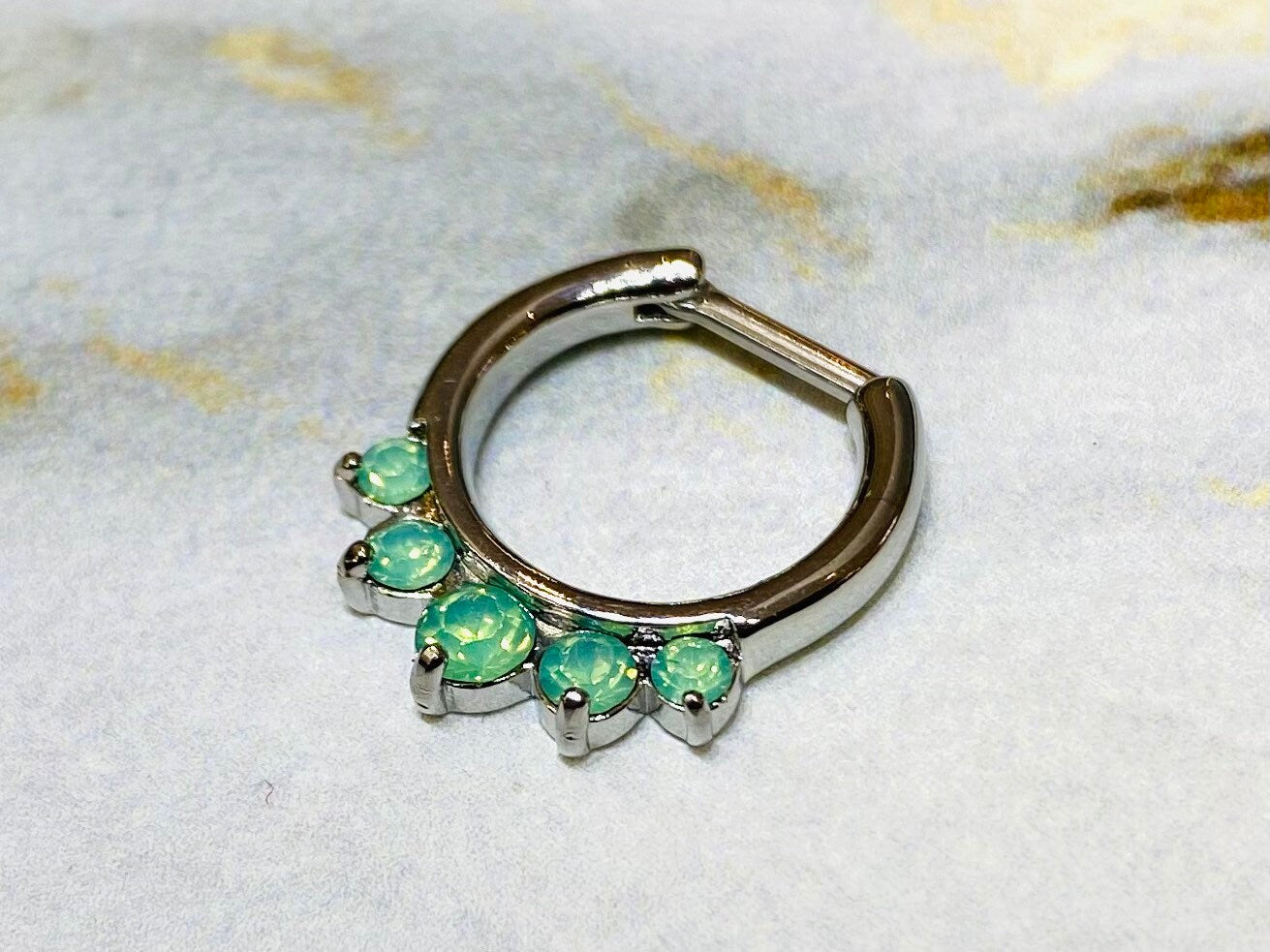 16G Green Opal Septum Clicker Ring. Septum Piercing. Septum Jewelry. Septum Piercing.