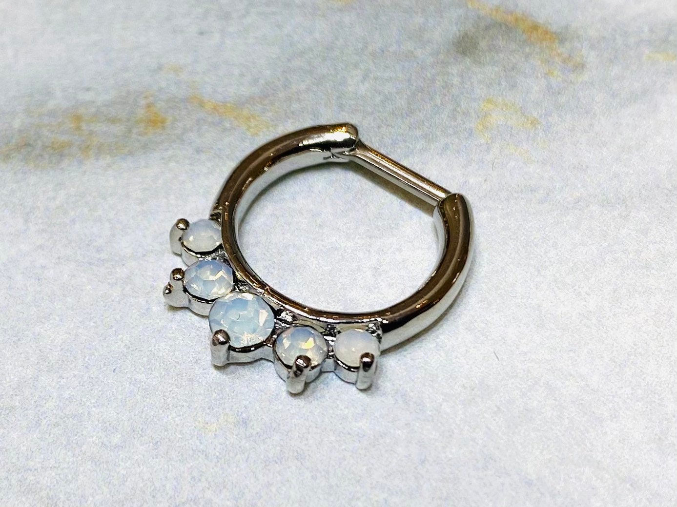 16G Clear White Opal Septum Clicker Ring. Septum Piercing. Septum Jewelry. Septum Piercing.