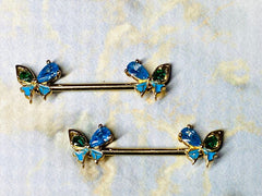 Pair of 14G Tear Drop Butterfly Nipple Barbells. Nipple Rings. Nipple Piercing. Nipple Jewelry