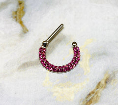 16G Double Line Pink Stones 12MM Hinged Septum Clicker Ring. Septum Piercing. Septum Jewelry. Septum Ring.